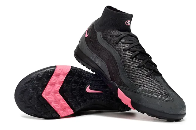 Nike أسود وردي أحذية كرة قدم Turf مع كولار محبوك، علوة صناعية متموجة، ملائم للجوارب 2