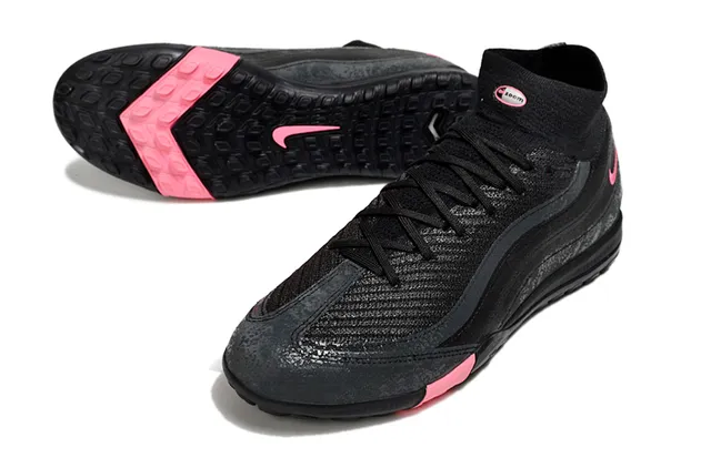 Nike أسود وردي أحذية كرة قدم Turf مع كولار محبوك، علوة صناعية متموجة، ملائم للجوارب 3