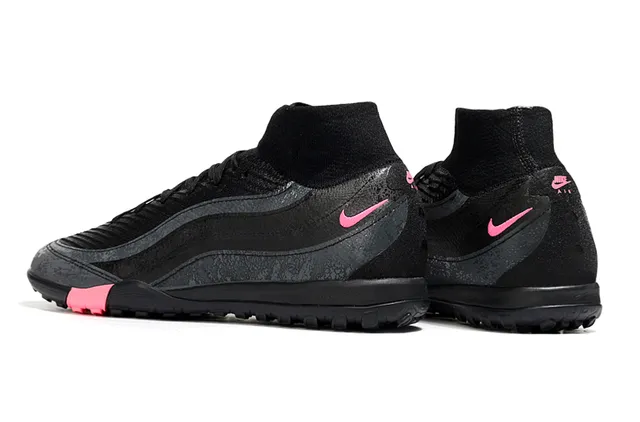 Nike أسود وردي أحذية كرة قدم Turf مع كولار محبوك، علوة صناعية متموجة، ملائم للجوارب 4