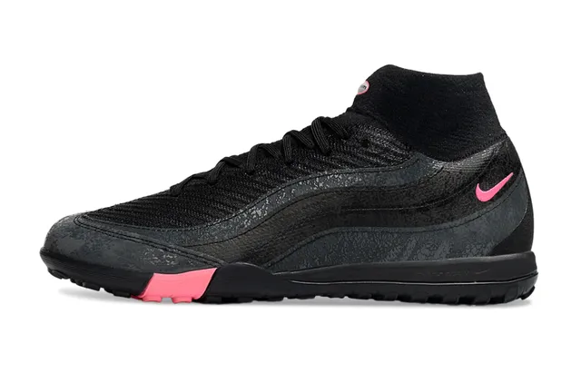 Nike أسود وردي أحذية كرة قدم Turf مع كولار محبوك، علوة صناعية متموجة، ملائم للجوارب 6