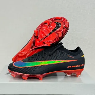 Nike Black Red Knit Upper Iridescent Swoosh Firm-Ground Soccer Shoes