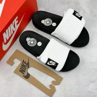 Nike أسود أبيض حزام متعرج كعب مطاطي مولد نعال