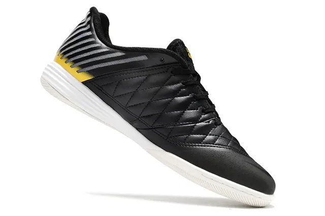 Nike Black Yellow Quilted Leather Toe Striped Mesh Side Panel Indoor Soccer Shoes 3