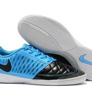 Nike Chaussures de football indoor bleu noir matelassage orteil recouvrement synthétique perforé