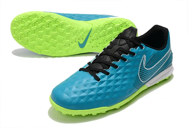 Nike Blue Green Diamond-Quilted Upper Perforated Mesh Panel Turf Soccer Shoes 4