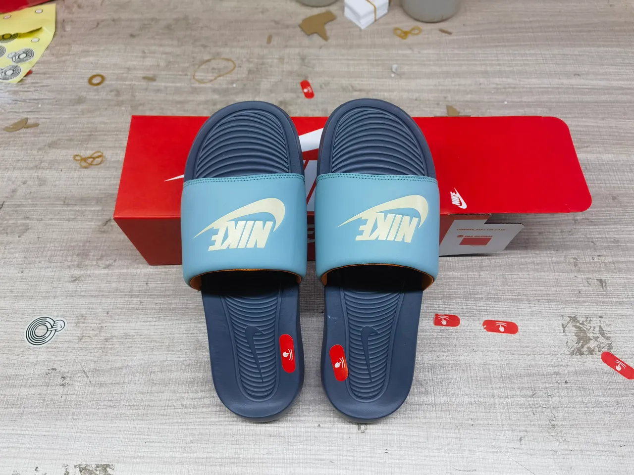 Nike Blue Navy Single-Strap Slide Ribbed Footbed Slippers 2