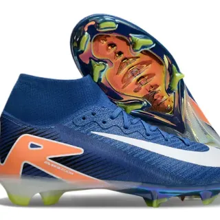 Nike Blue Orange High-Cut Sock-Fit Collar Textured Knit Upper Firm-Ground Soccer Shoes