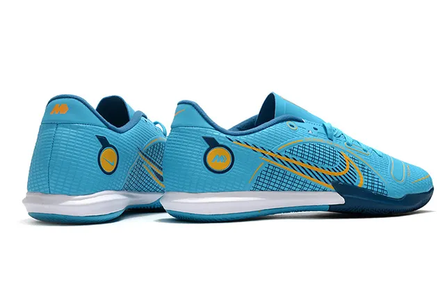 Nike Chaussures de football indoor bleu orange coupe basse upper synthétique overlay texturé grille 5
