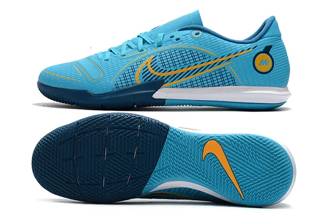 Nike Chaussures de football indoor bleu orange coupe basse upper synthétique overlay texturé grille 6