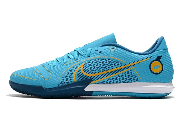Nike Chaussures de football indoor bleu orange coupe basse upper synthétique overlay texturé grille 7