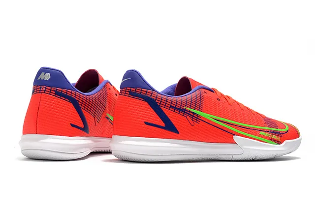Nike Chaussures de football indoor bleu orange coupe basse upper synthétique overlay texturé grille 18