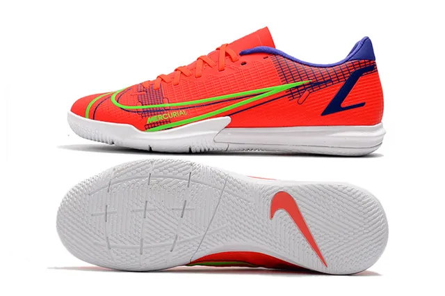 Nike Chaussures de football indoor bleu orange coupe basse upper synthétique overlay texturé grille 19