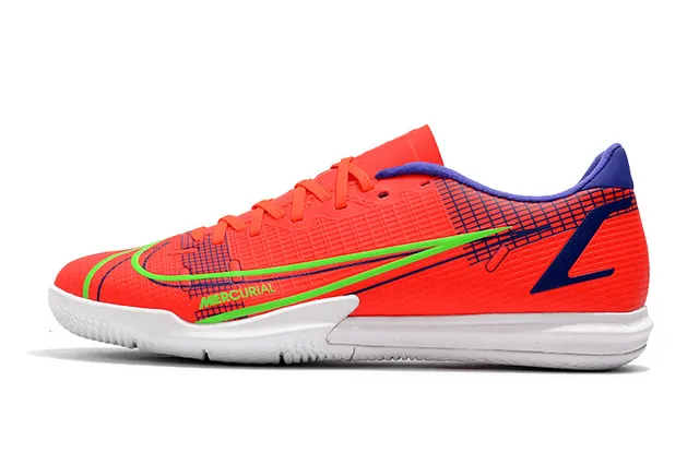 Nike Chaussures de football indoor bleu orange coupe basse upper synthétique overlay texturé grille 20