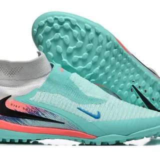 Nike 蓝色粉色袜套式针织鞋面不对称系带草地足球鞋