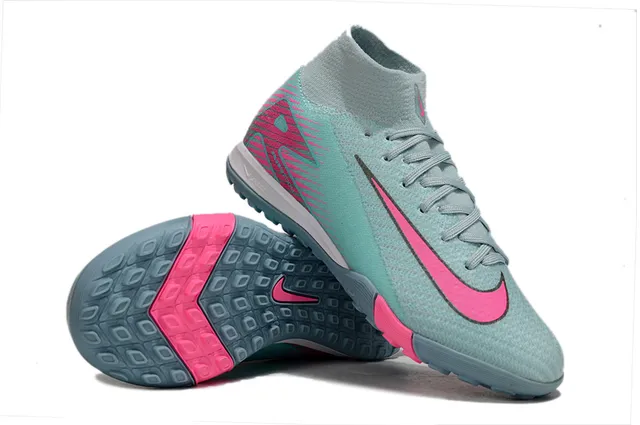 Nike Blue Pink Sock-Fit Knit Upper High-Top Ankle Collar Turf Soccer Shoes 2