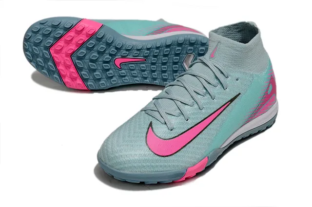 Nike Blue Pink Sock-Fit Knit Upper High-Top Ankle Collar Turf Soccer Shoes 3