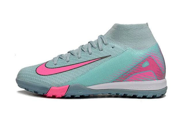 Nike Blue Pink Sock-Fit Knit Upper High-Top Ankle Collar Turf Soccer Shoes 6