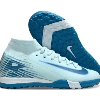 Nike Azul Branco Upper de Tricô Low-Cut Ankle Collar Zapatilhas de Futebol Turf