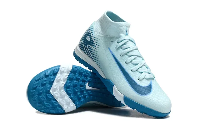 Nike Azul Branco Upper de Tricô Low-Cut Ankle Collar Zapatilhas de Futebol Turf 2
