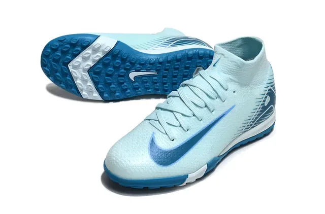 Nike Azul Branco Upper de Tricô Low-Cut Ankle Collar Zapatilhas de Futebol Turf 3