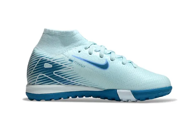 Nike Azul Branco Upper de Tricô Low-Cut Ankle Collar Zapatilhas de Futebol Turf 5