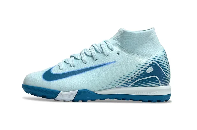 Nike Azul Branco Upper de Tricô Low-Cut Ankle Collar Zapatilhas de Futebol Turf 6