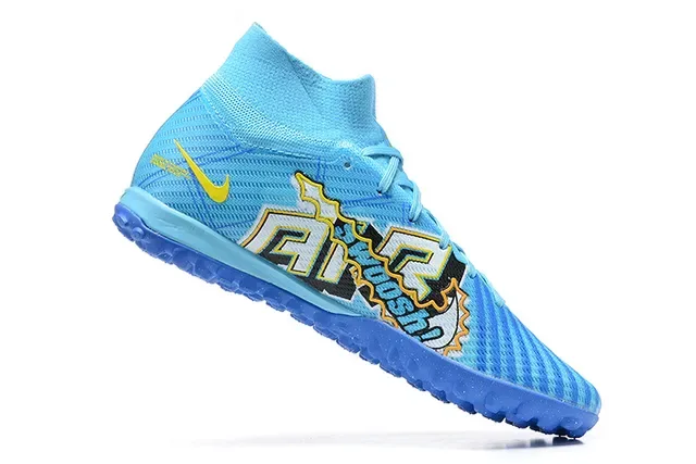 Nike Zapatillas de Fútbol Turf Azul y Amarillo High-Top con Upper de Tejido y Superficie de Caja Sintética 3
