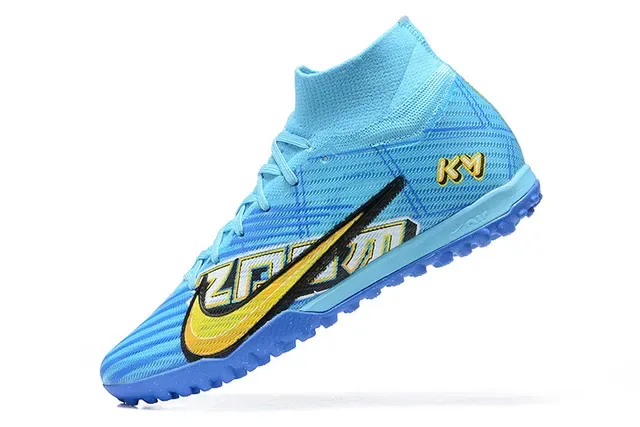 Nike Zapatillas de Fútbol Turf Azul y Amarillo High-Top con Upper de Tejido y Superficie de Caja Sintética 4