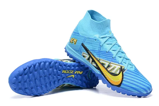 Nike Zapatillas de Fútbol Turf Azul y Amarillo High-Top con Upper de Tejido y Superficie de Caja Sintética 6