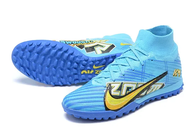 Nike Zapatillas de Fútbol Turf Azul y Amarillo High-Top con Upper de Tejido y Superficie de Caja Sintética 7