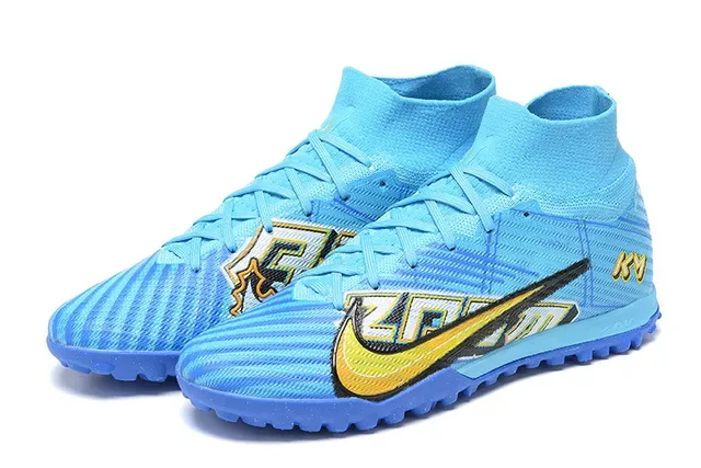 Nike Zapatillas de Fútbol Turf Azul y Amarillo High-Top con Upper de Tejido y Superficie de Caja Sintética 8