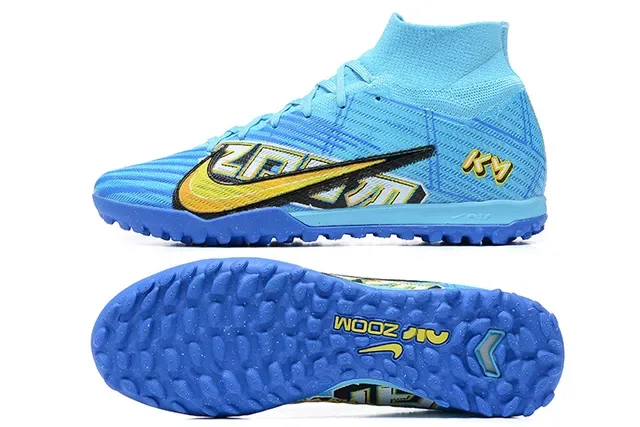 Nike Zapatillas de Fútbol Turf Azul y Amarillo High-Top con Upper de Tejido y Superficie de Caja Sintética 9