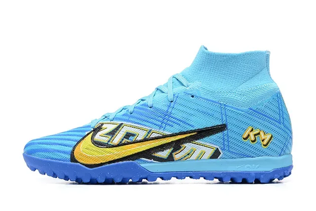 Nike Zapatillas de Fútbol Turf Azul y Amarillo High-Top con Upper de Tejido y Superficie de Caja Sintética 10