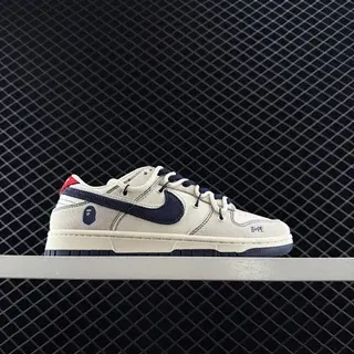 Nike Dunk Low Beige Navy Cupsole পারফোরেটেড লেদার আপার স্কেটবোর্ড শু
