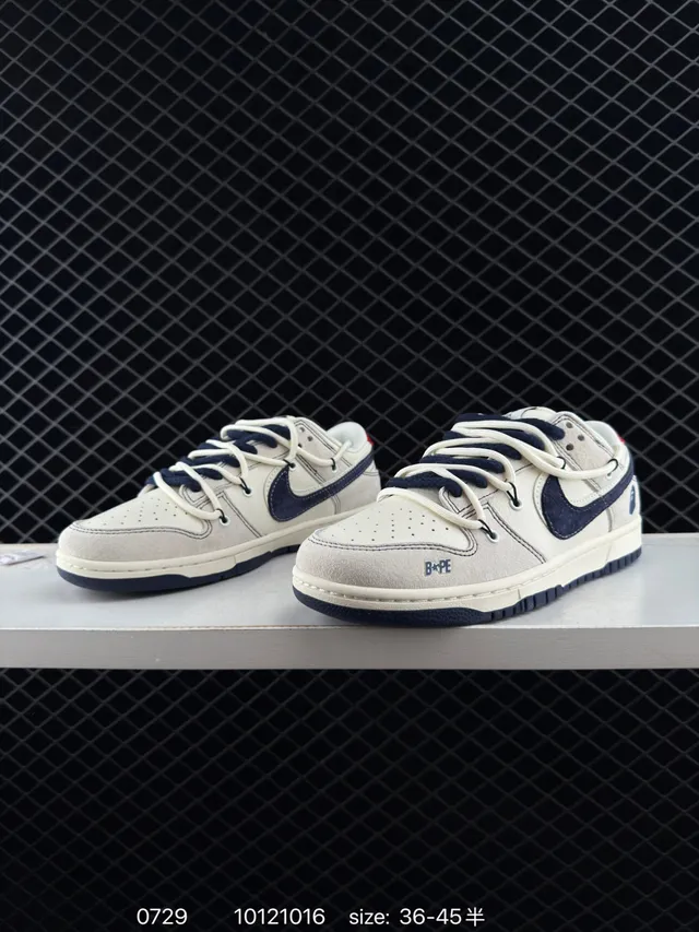 Nike Dunk Low Beige Navy Cupsole পারফোরেটেড লেদার আপার স্কেটবোর্ড শু 2
