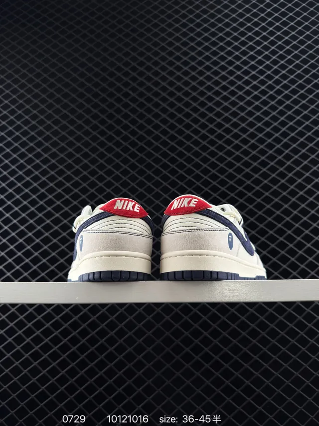 Nike Dunk Low Beige Navy Cupsole পারফোরেটেড লেদার আপার স্কেটবোর্ড শু 3