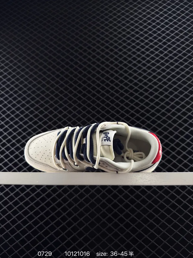 Nike Dunk Low Beige Navy Cupsole পারফোরেটেড লেদার আপার স্কেটবোর্ড শু 4
