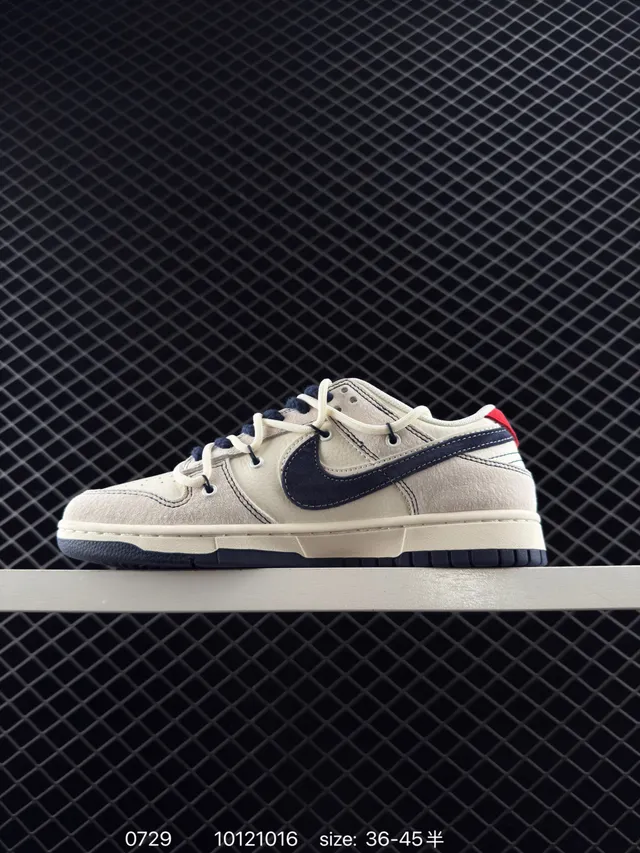Nike Dunk Low Beige Navy Cupsole পারফোরেটেড লেদার আপার স্কেটবোর্ড শু 5