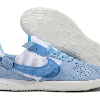 Nike Gato Chaussures de football indoor bleu blanc low top daim maille hybride