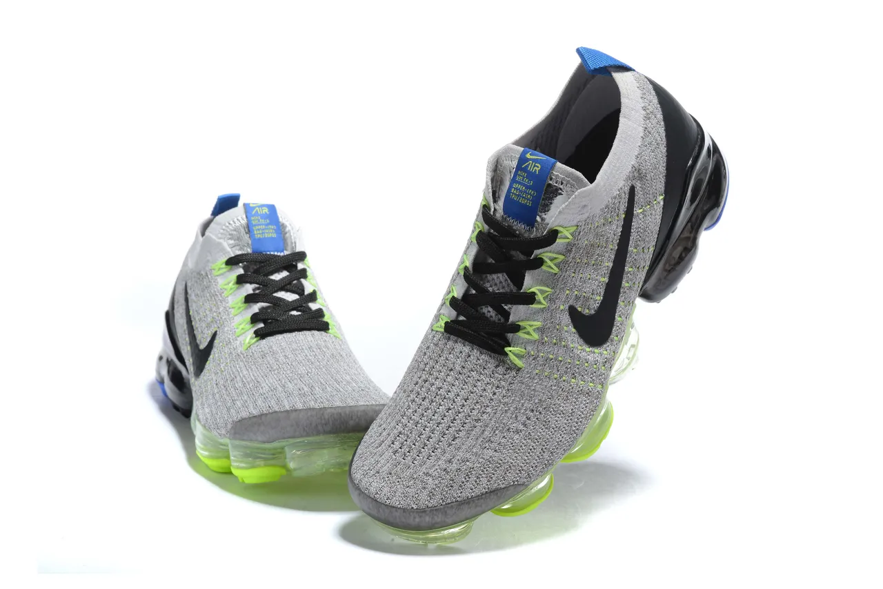 Nike Gray Green Flyknit Upper Full-Length Visible Air Unit Sole Running Shoes 2