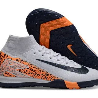 Nike Gris Naranja Ajuste a Calcetín Cuello con Motas Panel Lateral Zapatos de Fútbol Interior