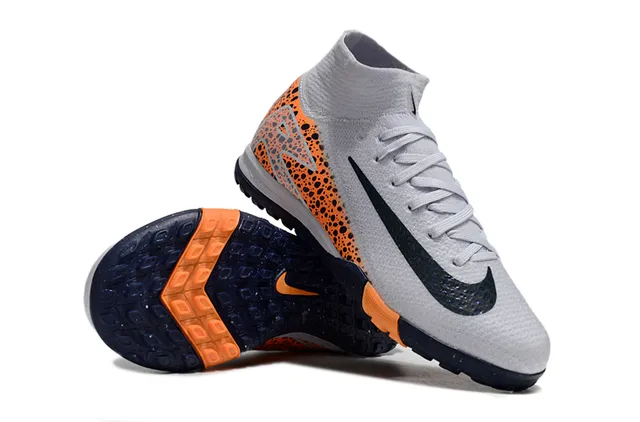Nike Gray Orange Sock-Fit Collar Speckled Side Panel Indoor Soccer Shoes 2