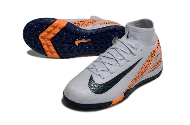 Nike Gray Orange Sock-Fit Collar Speckled Side Panel Indoor Soccer Shoes 3