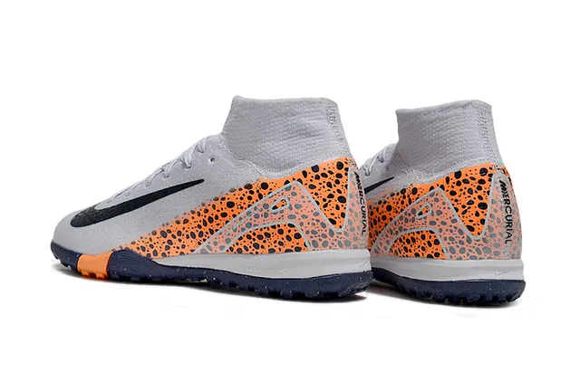 Nike Gray Orange Sock-Fit Collar Speckled Side Panel Indoor Soccer Shoes 4