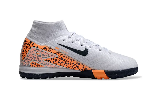 Nike Gray Orange Sock-Fit Collar Speckled Side Panel Indoor Soccer Shoes 5