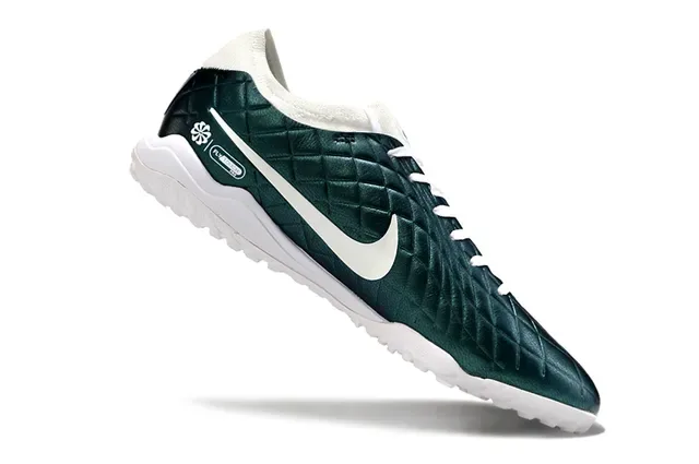 Nike Green White Quilted Leather Upper Low-Cut Silhouette Turf Soccer Shoes 2