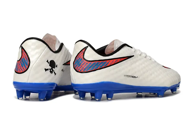 Nike Hypervenom أبيض أزرق منخفض القطع رباط خلفي سطح اصطناعي مصقول أرض صلبة أحذية كرة القدم 5