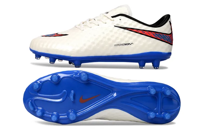 Nike Hypervenom أبيض أزرق منخفض القطع رباط خلفي سطح اصطناعي مصقول أرض صلبة أحذية كرة القدم 6