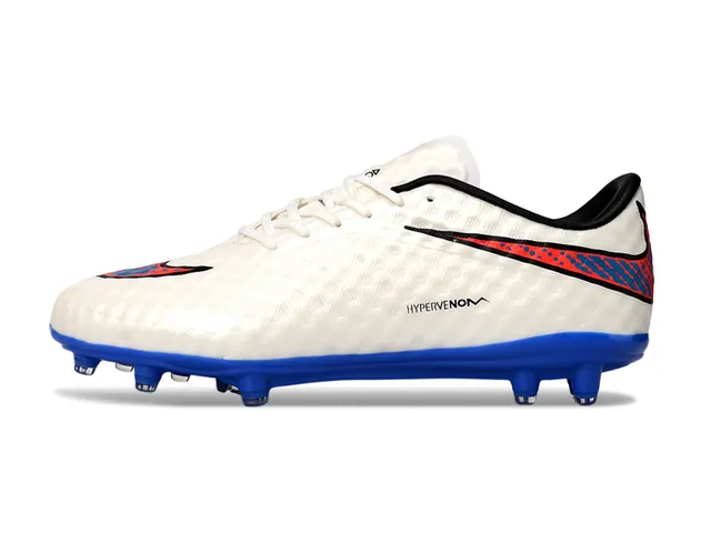 Nike Hypervenom أبيض أزرق منخفض القطع رباط خلفي سطح اصطناعي مصقول أرض صلبة أحذية كرة القدم 7