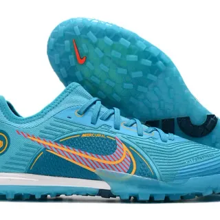 Nike Mercurial Tênis de Futebol com Upper de Knit Azul Laranja Padrão de Ondas Cobertura Sintética para Relva Artificial